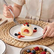 MALACASA 12/16/18/24-Piece White Porcelain Dinner Plate Set With Black Rim And Curved Edge, Including Dinner Plates, Dessert Plates, Pasta Bowls, And Bowls, For 4/6 People - White - 白色 - 查看 6