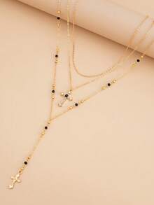 3pcs/Set Elegant Versatile Minimalist Layered Cross & Y-Shape Tassel Necklace, Suitable For Men & Women, Ideal For Holidays, Parties, Daily Wear, Wonderful Gift For Halloween, Christmas, Thanksgiving