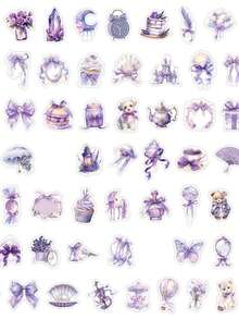 60pcs Purple Romantic Stickers, Graffiti Decorative Stickers, Cartoon Food Stickers, Waterproof Vinyl Stickers, Suitable For Laptop, Phone, Car, Skateboard, Water Bottle, Scrapbook, Computer, Diary - Multi-color a - View 6
