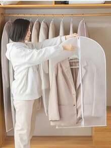 10个/5个/1个透明服装袋，挂衣罩透明3D防尘袋，可水洗家用收纳袋，适用于外套、西装 - 白色 - 查看 10