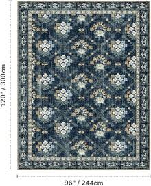 Washable Area Rug 5x7 - Soft Faux-Wool Area Rug Living Room Bedroom, Boho Vintage Floral Medallion Non-Slip Low Pile, Pet Friendly, Blue White - 海軍藍/米色 - 查看 2