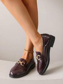 Women's Wine Red Platform Ankle Boots With Metal Chain, Suitable For Spring And Autumn - Burgundy - View 3
