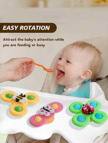 3pcs Colorful Cartoon Animal Suction Cup Spinning Tops - Fun Sensory Toys For Kids, Suction Cup Spinning Toys, Baby Finger Spinners, Sensory Toys, Educational Toys, Bath Toys, High Chair Toys, Baby Swimming Pool Toys, Baby Essentials - Multicolor - View 12