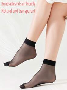 5 Pairs Of Women's Stockings, Transparent Short Socks, Short Thin Spring And Summer Socks, Light Spring And Summer, Transparent Casual Socks, Women's Black Brightening Short Crystal Socks, Women's Transparent Versatile Casual Socks, Suitable For Shopping And Playing