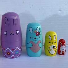 5-Layer Adorable Pink Bunny Russian Nesting Dolls,Easter Cute Rabbit Wooden Matryoshka Nesting Dolls With Garland Carrot Heart Pattern For Kids Stacking Christmas Birthday Easter Toy Gift Home Decoration - Pink Bunny - View 2