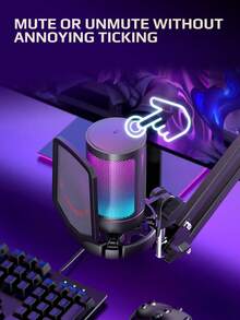FIFINE Gaming PC USB Microphone, Podcast Condenser Mic With Boom Arm, Pop Filter, Mute Button For Streaming, Recoding Video, Twitch, Online Chat, RGB Computer Mic Compatible With PC Gamer Youtuber-FIFINE A6T