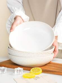 1 Peça Prato Cerâmico Minimalista, Design de Borda Em Relevo, Opções de Prato Redondo/Prato Bottom com Borda, Adequado para Casa/Restaurante, Prato de Jantar, Prato de Sopa, Prato de Salada