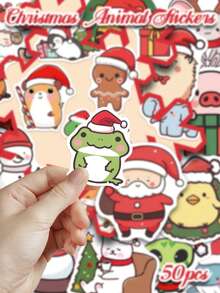 50pcs Adorable Christmas Animal Stickers Cute And Fun Designs Perfect For Scrapbooks, Water Bottles, Guitars, Parties, Suitcases, Toys, Arts & Crafts Decorative Stickers - Multicolor - View 3