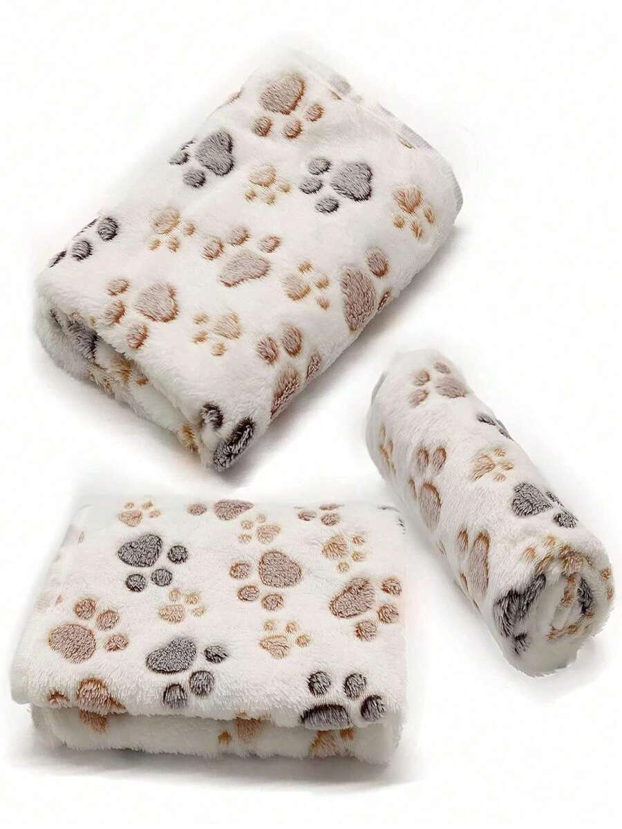 1 Piece Puppy Blankets Super Soft Warm Sleep Mat Paw Print Blanket Fluffy Premium Fleece Pet Blanket Flannel Throw Dog Blankets For Small Dogs Puppy Cat