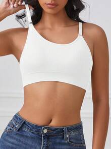 1pc Women's Wireless Backless Bra, Deep U-Neck, Seamless, Adjustable Cross Back Strap, Back To School Season Lingerie - White - View 7