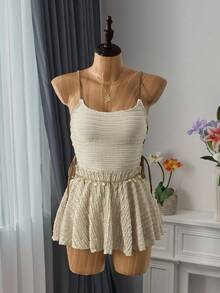 Bellisia Conjunto de vestido e shorts femininos com amarração lateral em tecido jacquard para férias de primavera, 2 peças, traje de resort para férias de verão na praia