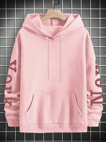 Men's Autumn/Winter Casual Hoodie With New York City Element Print, Thermal Lining, Long Sleeve Top - Pink - View 7