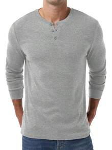 Men's Henley Long Sleeve Casual Classic Button Pullover Tee - Styles - Gray - View 2