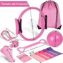 13PCS Pilates Kit, Juegos de Equipos de Fitness para el Hogar, 9.8 Inch Pelota de Yoga, Bandas de Resistencia, Anillos de Tensión, Anillos de Masaje, Equipo de Fitness Portátil - Rosa - Ver 6