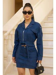 DENIM SKIRT SET   Plain    Casual    Zipper  Pocket  Belted    Office - vải denim - Xem 4