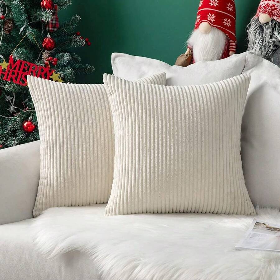 MIULEE Set Of 2 Christmas Cushion Covers, Corduroy, Decorative, Sofa Cushion, Couch Cushion, Decorative Cushion Cover With Hidden Zip, 40 X 40 Cm, Beige