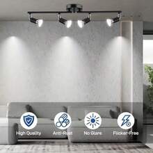 1 件现代 4 灯吊灯，330° 可旋转聚光灯，半嵌入式安装，哑光镍饰面，铸铁材质，开关控制，硬接线，110-240V，适用于厨房、客厅、卧室 - 不含灯泡。 - 4頭聚光燈不含燈炮 - 查看 2