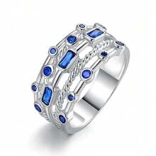 1 buc Inel Elegant la Modă cu Zirconiu Albastru, Inel cu Strasuri Multistrat cu Pietre Prețioase Verzi, Inel de Femei - Albastru regal - Vizualizare 8