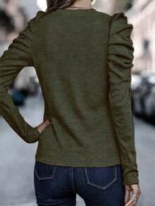 Blusa hashi manga larga abullonada - Verde militar - Ver 2