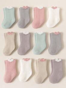 12 Pairs Baby Girls' High Quality Combed Cotton Heart Shaped Soft & Warm Socks - Multicolor - View 1