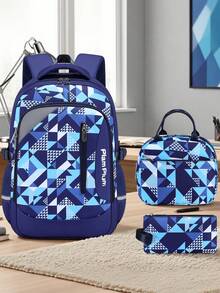 1 pezzo Set di zaino alla moda con stampa argyle, design a scomparti multipli di grande capacità, chiusura con doppia cerniera, tasche laterali per bottiglia d'acqua e ombrello, adatto per uso quotidiano e viaggi, zaino in poliestere resistente all'acqua, regalo per il ritorno a scuola e il Natale