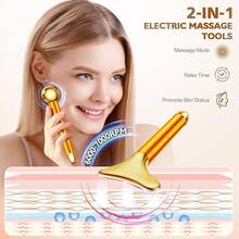 Amirce 2-In-1 Gua Sha And Ice Roller Facial Tools, Electric Face Massager Device For Eye, Jaw, Scalp, Neck, Gold