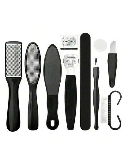 1 Bộ dụng cụ chà chân, dụng cụ cạo chân, dụng cụ chăm sóc chân, tẩy tế bào chết, chăm sóc chân, loại bỏ tế bào chết, vết chai, dụng cụ cạo, dụng cụ chà chân, dụng cụ loại bỏ tế bào chết cứng, túi, hộp đựng, dụng cụ đựng đồ, dụng cụ giũa chân bằng thép không gỉ, dụng cụ loại bỏ vết chai, bộ cắt móng chân tại nhà, quà tặng Giáng sinh, vệ sinh nhà cửa và chăm sóc cá nhân