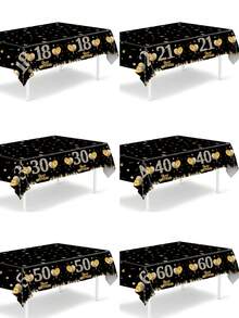 1 件生日快乐桌布、18/21/30/40/50/60 岁生日一次性桌旗、气球星星图案生日快乐 PE 桌布、18/21/30/40/50/60 岁生日快乐派对装饰桌布、生日装饰桌旗、生日礼物、生日餐桌中心装饰 - 黑金生日 - 查看 1