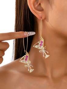 2pcs Unique Fashion Creative Drip Oil Rhinestone Cocktail Glass Earrings, Suitable For Women's Party And Banquet Wear - Black - View 1