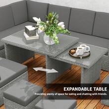Outsunny 10 Seater Rattan Dining Set With Expandable Table And Nesting Chairs, Rattan Garden Furniture Set With Cushions, Outdoor Dining Table And Chairs, Sectional Corner Sofa Set, Light Grey - Light Grey - View 3