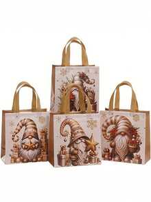 Set de 1 pungă cadou cu tematică de Crăciun aurie, pungi din material nețesut, pungi tote, pungi cadou de sărbători cu tonuri calde de aur și fulgi de zăpadă, decorate cu Moș Crăciun vesel, fulgi de zăpadă strălucitori, flori de Crăciun etc. Fiecare pungă are un mâner auriu confortabil, potrivit pentru întâlniri de familie.