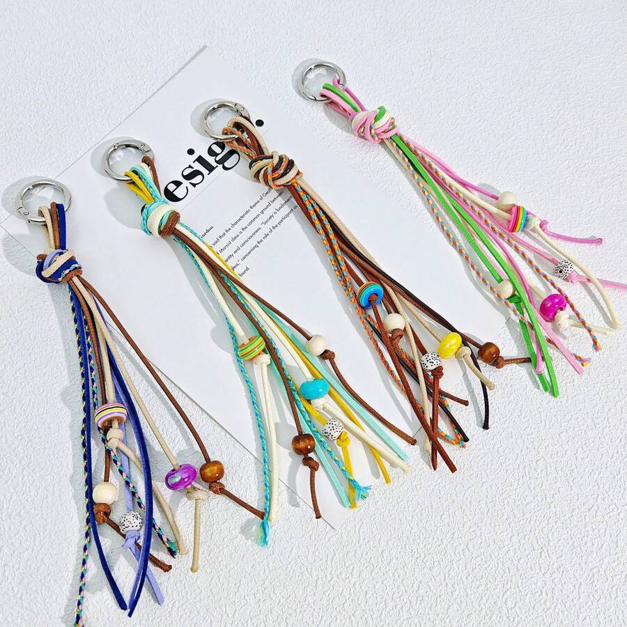 Vintage Colorful Rope Tassel Beaded Bag Charm, Casual Bag Accessory