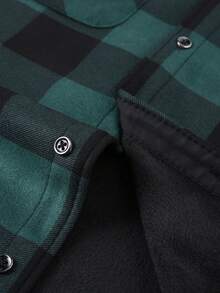 男士冬季保暖格子连帽休闲商务长袖衬衫外套 - 綠色 - 查看 4