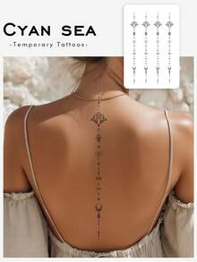 Cyan sea 1 件防水、防汗、不反光临时纹身贴纸，哥特风格简约月亮神秘霸气图腾艺术抽象系列，适合时尚人士日常使用，艺术仿真纹身英文艺术短句派对礼物和礼品创意