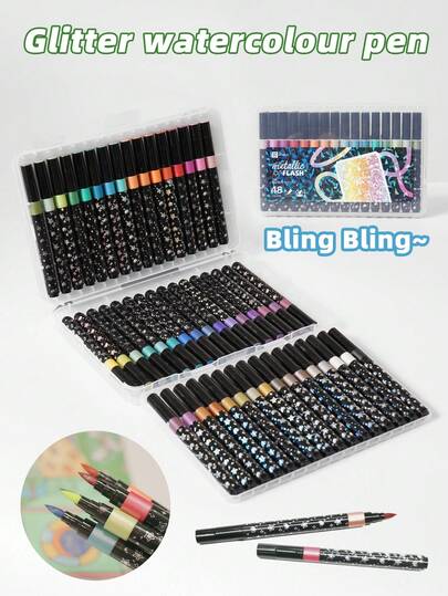Glitter Marker Set,12/48 Glitter Colors, Metallic Shimmer, Fine Tip, Water-Based Ink, Suitable For Crafts, Greeting Cards, Baby Shower Card Making, Posters, Albums, Scrapbooking And More.