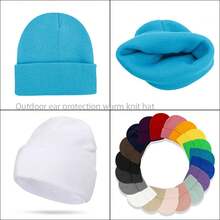 Solid Color Outdoor Ear Warmer Knit Beanie Hat, Unisex
