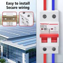 2 Poli (2P) Interruttore di circuito solare CC con protezione da sovraccarico e cortocircuito - Interruttore di circuito industriale pesante montato su guida DIN, adatto per pannelli solari, sistemi di energia rinnovabile, telecomunicazioni - Compatibile con 6A/16A/20A/32A/40A/50A/63A - Senza fusibile richiesto, design compatto, struttura durevole, specializzato in ingegneria elettrica
