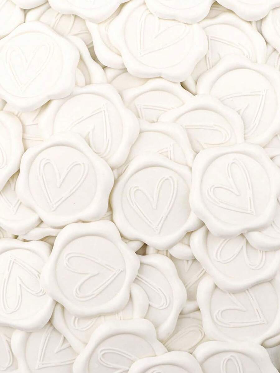 50pcs Heart Shaped Self-Adhesive Wax Seal Stickers For Gifts, Wedding Invitations, Envelopes, Journals, Sewing, Teacher Stamps, Wax Seals, Weddings, Christmas - White - White - View 1