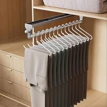 CICUFY - Barra de valet extraíble para clóset, barra ajustable de alta resistencia, estante telescópico para pantalones de 14.7 pulgadas, riel para colgar ropa de aluminio espacial, organizador de - 400 mm/15,7 pulgadas - Ver 2