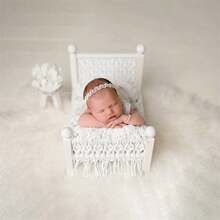 Neugeborenen Fotografie Requisiten, handgefertigte gewebte Fotografie Requisiten, weißes handgefertigtes Bett, Mini-Geflecht Babybett, Studio Fotografie Baby Wachstums Erinnerung