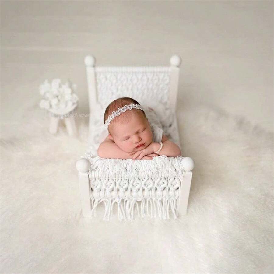 Neugeborenen Fotografie Requisiten, handgefertigte gewebte Fotografie Requisiten, weißes handgefertigtes Bett, Mini-Geflecht Babybett, Studio Fotografie Baby Wachstums Erinnerung
