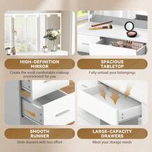 SUN YEE Dressing Table Large Makeup Mirror Vanity Desk White