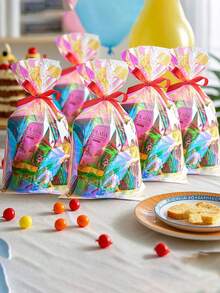 50 piezas Bolsas de regalo de papel de vidrio transparente con cuerda de giro dorada, embalaje de regalo de plástico reutilizable adecuado para tazas, postres, magdalenas, panes, chocolates, bolsas de pan transparentes, bolsas de plástico, bolsas de galletas, bolsas de caramelos, adecuado para regalos de aperitivos, regalos de fiesta de cumpleaños, bolsas de regalo de Navidad. - Multicolor - Ver 2