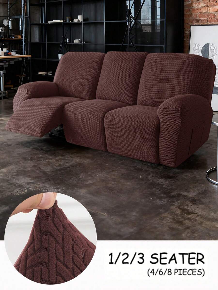 1/2/3 座躺椅沙发套弹力提花躺椅沙发套适用于躺椅沙发休闲扶手椅套家具套，4 件/6 件/8 件 - 咖啡棕 - 查看 1