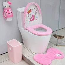 Sanrio Sanrio Hello Kitty 1/3pcs Bathroom Set: Soft & Absorbent Carpet, Contour Mat & Toilet Seat Cover - Cozy Polyester Blend For Comfort & Style