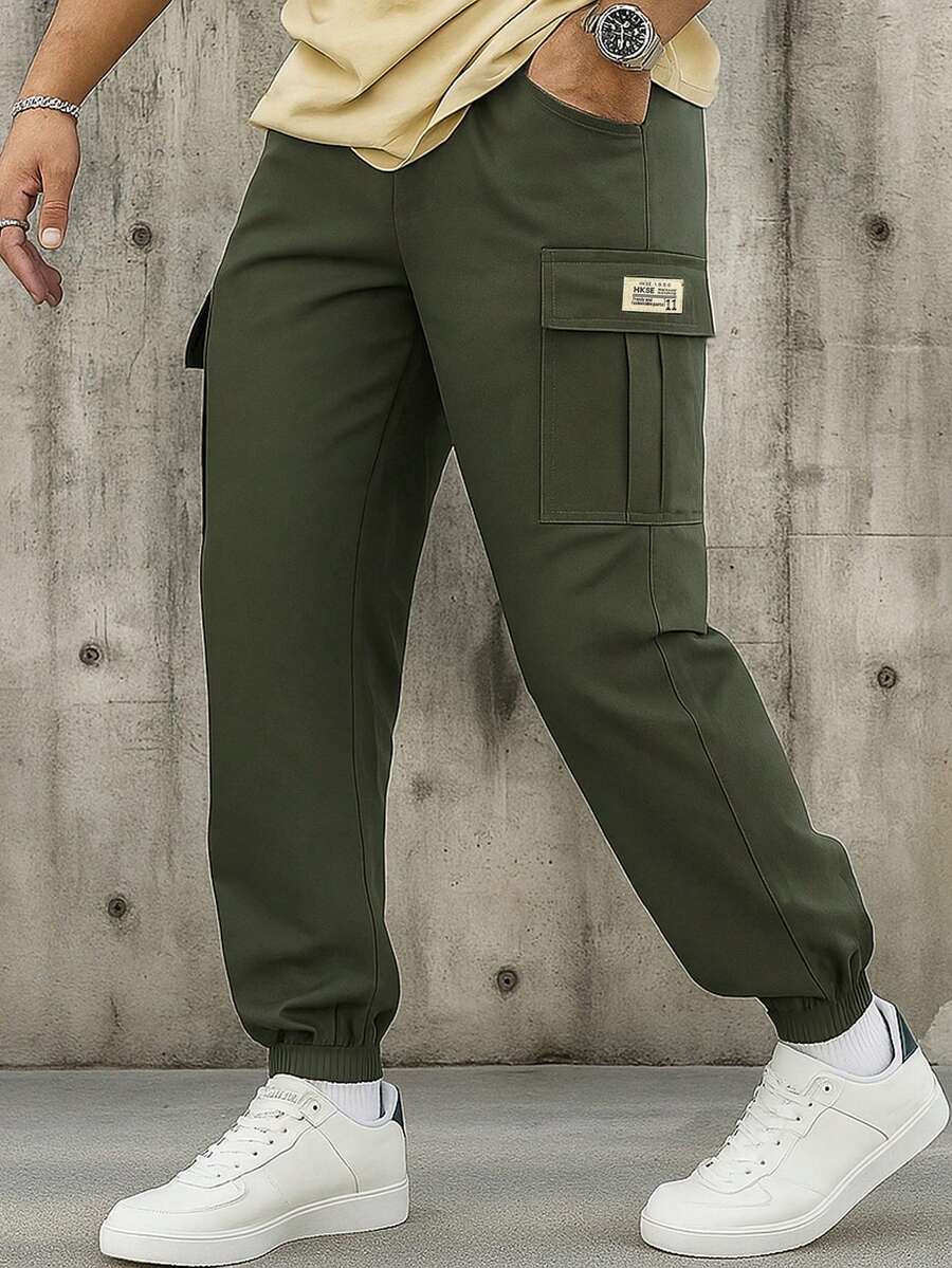 Men's Lightweight Casual Cargo Pants, Fashionable Outdoor Sports Trousers, Spring/Autumn - Army Green - View 1