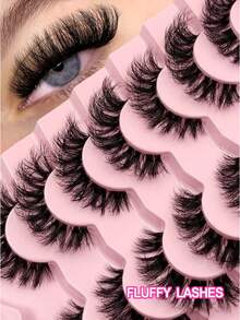 7 对蓬松浓密假睫毛，浓密仿貂皮睫毛，戏剧性 D 卷曲条状睫毛，浓密睫毛，看起来像睫毛延长，6D 纤细睫毛包，条状睫毛，睫毛，假睫毛 - 黑色 - 查看 13