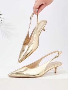 Women's New Glossy Textured Fashion Hollow-Out Backstrap Pointed Toe High Heel Pumps