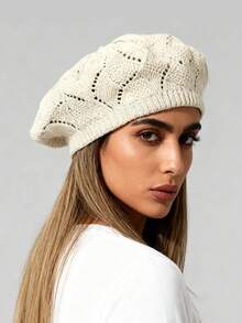 قبعة بيريه محبوكة بلون أحادي للنساء للاستخدام اليومي العادي، عصرية ومتعددة الاستخدامات، قطعتان/قطعة واحدة - متعدد الألوان - مشاهدة 9