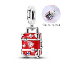 1件银色经典红色珐琅立方氧化锆地球仪旅行心形可打开吊坠，适用于蛇骨链手链项链串珠、DIY珠宝制作、女士女孩节日珠宝礼物、情人节礼物 - 銀色 - 查看 7